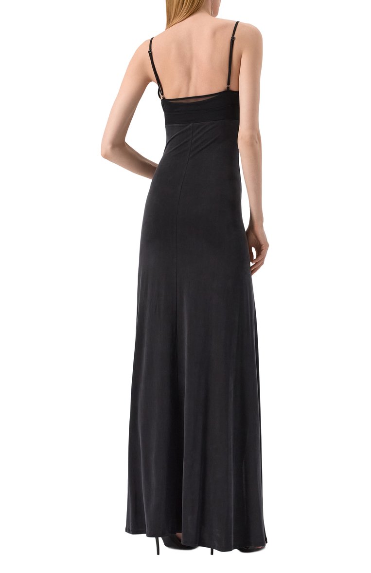 Женское платье VERSACE JEANS COUTURE черного цвета, арт. 78HA0900/J0190 | Фото 4 (Длина Ж (юбки, платья, шорты): Макси; Случай: Вечерний; Женское Кросс-КТ: Платье-одежда; Стили: Гламурный; Рукава: На бретелях; Материал внешний: Синтетический материал, Вискоза)