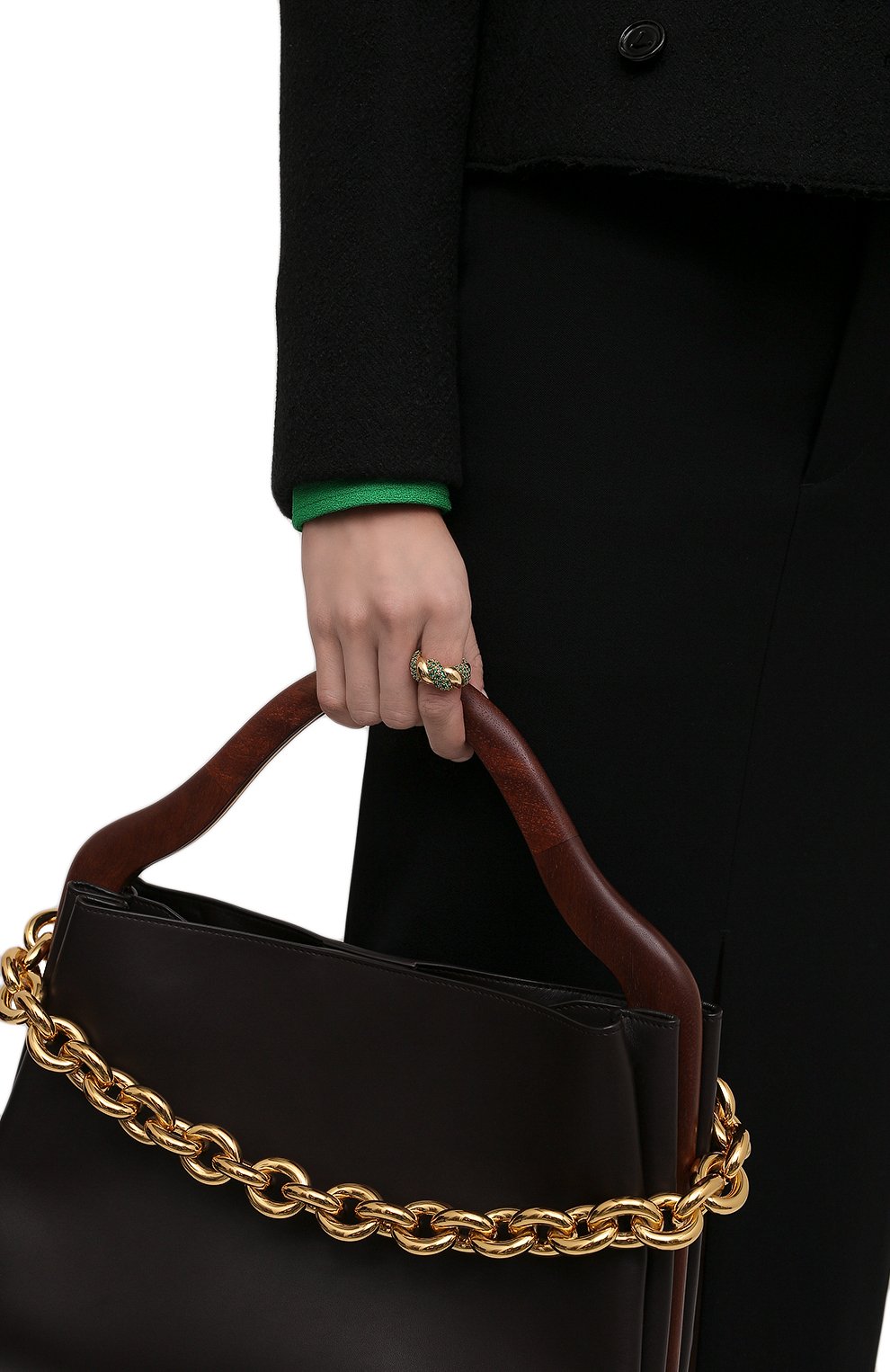 Кольцо BOTTEGA VENETA зеленого цвета по цене 112500 руб., арт. 665858/VX821, фото 2 Кольцо BOTTEGA VENETA, арт. 665858/VX821, фото 2