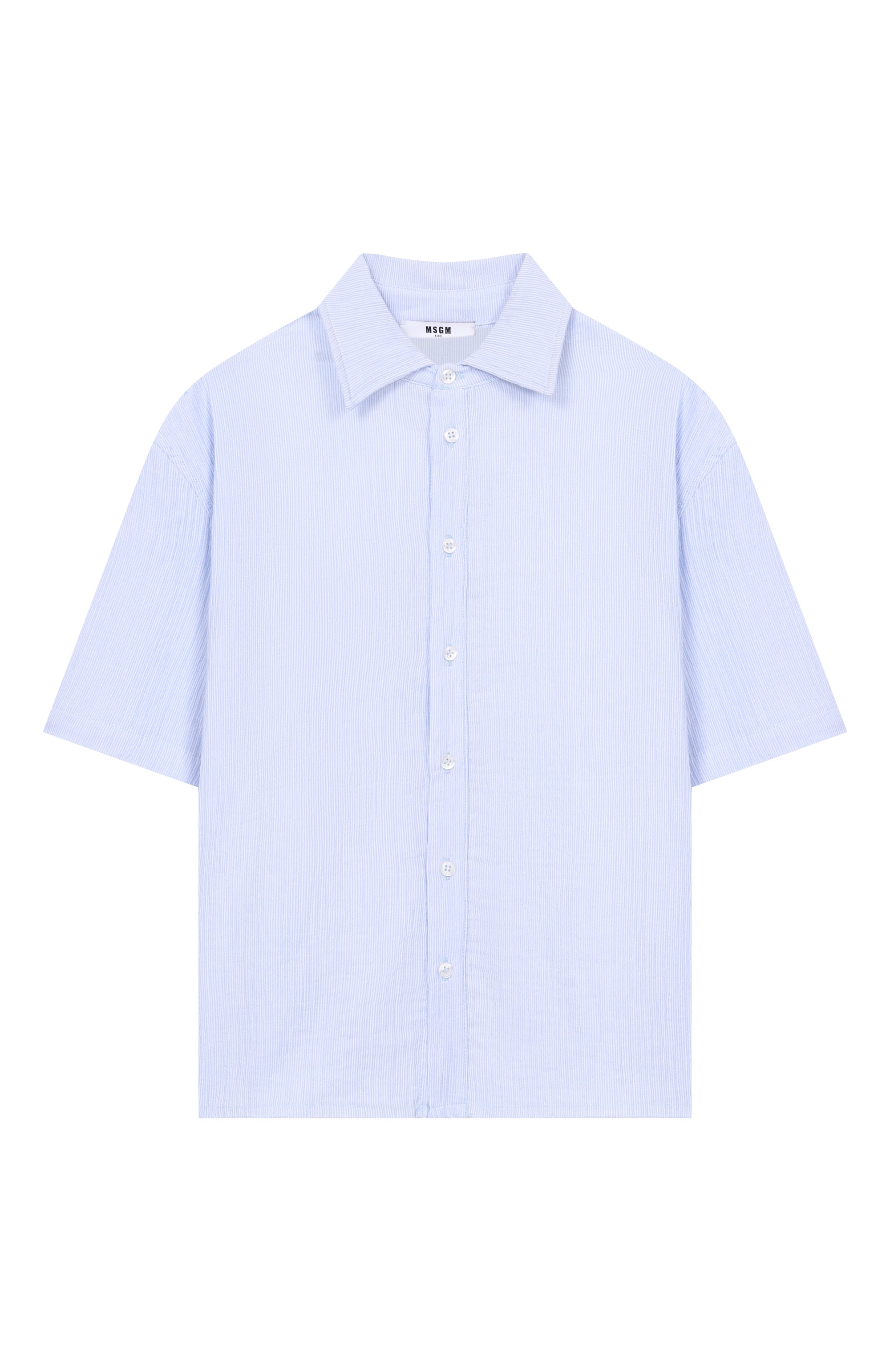 Хлопковая рубашка MSGM KIDS голубого цвета по цене 16700 руб., арт. S6MSJBCS198, фото 1 Хлопковая рубашка MSGM KIDS, арт. S6MSJBCS198, фото 1