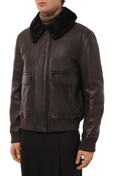 Кожаный бомбер YVES SALOMON темно-коричневого цвета по цене 239000 руб., арт. 25WHV20165AGAN, фото 3 Кожаный бомбер YVES SALOMON, арт. 25WHV20165AGAN, фото 3