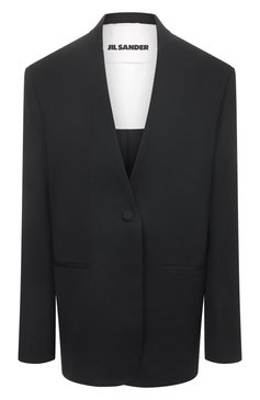 Женский шерстяной жакет JIL SANDER черного цвета, арт. J04BN0108-J40021 | Фото 1 (Рукава: Длинные; Материал внешний: Шерсть; Длина (для топов): Удлиненные; 1-2-бортные: Однобортные; Женское Кросс-КТ: Жакет-одежда; Стили: Классический; Материал подклада: Вискоза)