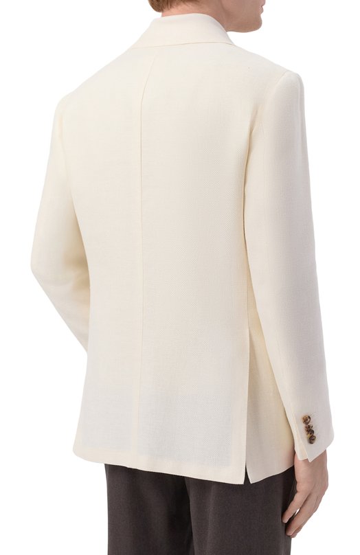 Пиджак изо льна и шелка Kiton UG81K0631G Кремовый  UG81K0631G Фото 4