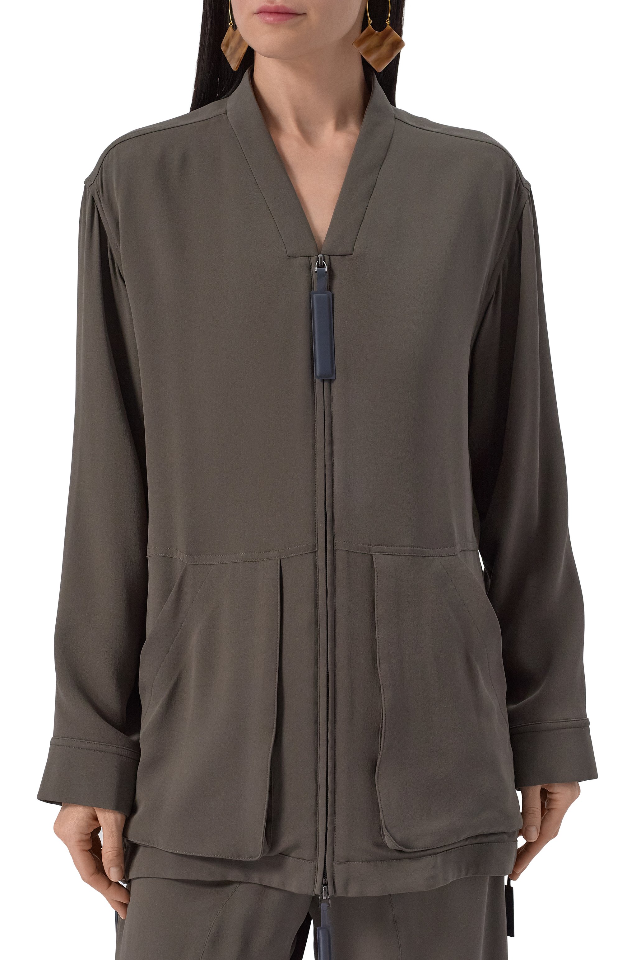 Шелковая куртка GIORGIO ARMANI хаки цвета по цене 481500 руб., арт. GW000757/TE10814, фото 3 Шелковая куртка GIORGIO ARMANI, арт. GW000757/TE10814, фото 3