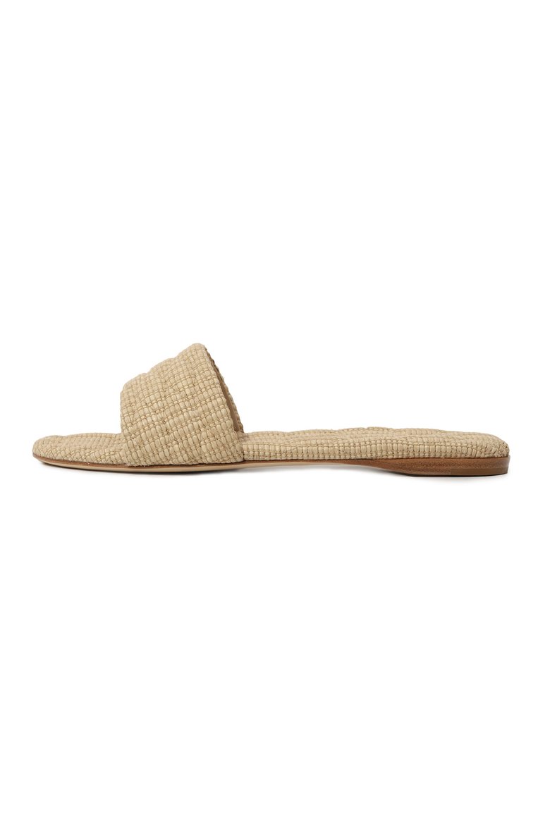 Женские шлепанцы GIORGIO ARMANI бежевого цвета, арт. GW000109/AF10389 | Фото 4 (Каблук высота: Низкий; Материал внутренний: Текстиль; Подошва: Плоская; Материал внешний: Текстиль)