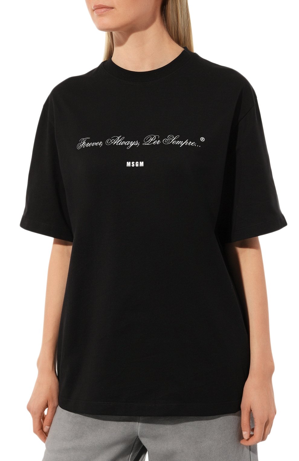 Хлопковая футболка MSGM черного цвета по цене 15350 руб., арт. 3442MDM125/237002, фото 3 Хлопковая футболка MSGM, арт. 3442MDM125/237002, фото 3