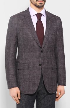 Мужской пиджак из смеси шерсти и шелка ZEGNA фиолетового цвета, арт. 750N09/10C2N0 | Фото 3 (Материал внешний: Шерсть, Шелк; Рукава: Длинные; Длина (для топов): Стандартные; Региональные ограничения белый список (Axapta Mercury): RU; Материал сплава: Проставлено; Стили: Классический; Случай: Формальный; 1-2-бортные: Однобортные; Драгоценные камни: Проставлено; Материал подклада: Хлопок; Пиджаки М: Приталенный)