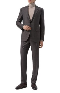 Мужской шерстяной костюм ZEGNA темно-коричневого цвета, арт. 221225/822530A8 | Фото 2 (Рукава: Длинные; Материал внешний: Шерсть; Костюмы М: Однобортный; Стили: Классический)