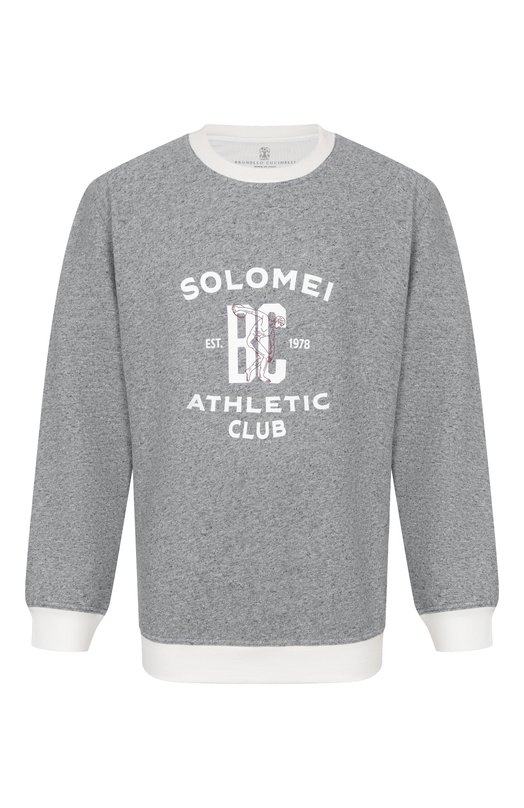 Свитшот из хлопка и льна Brunello Cucinelli MR8313380G Серый MR8313380G