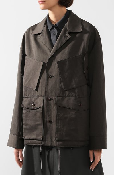 Льняная куртка YOHJI YAMAMOTO хаки цвета по цене 96300 руб., арт. YS-B46-330, фото 3 Льняная куртка YOHJI YAMAMOTO, арт. YS-B46-330, фото 3