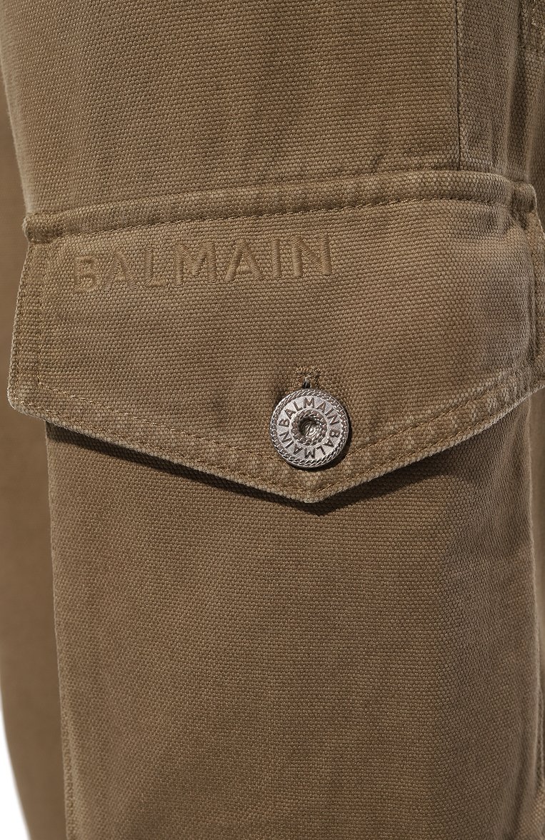 Мужские хлопковые брюки-карго BALMAIN бежевого цвета, арт. AH0PQ006CD96 | Фото 5 (Материал внешний: Хлопок; Длина (брюки, джинсы): Укороченные; Случай: Повседневный; Силуэт М (брюки): Карго; Стили: Милитари, Кэжуэл)
