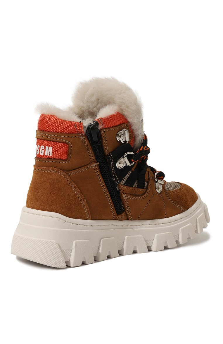 Детские утепленные ботинки MSGM KIDS коричневого цвета, арт. 78901/20-27 | Фото 3 (Материал внешний: Текстиль, Натуральная кожа; Нос: Не проставлено; Материал утеплителя: Натуральный мех; Кросс-КТ: хайкеры; Мальчики Кросс-КТ: Обувь-зимняя)