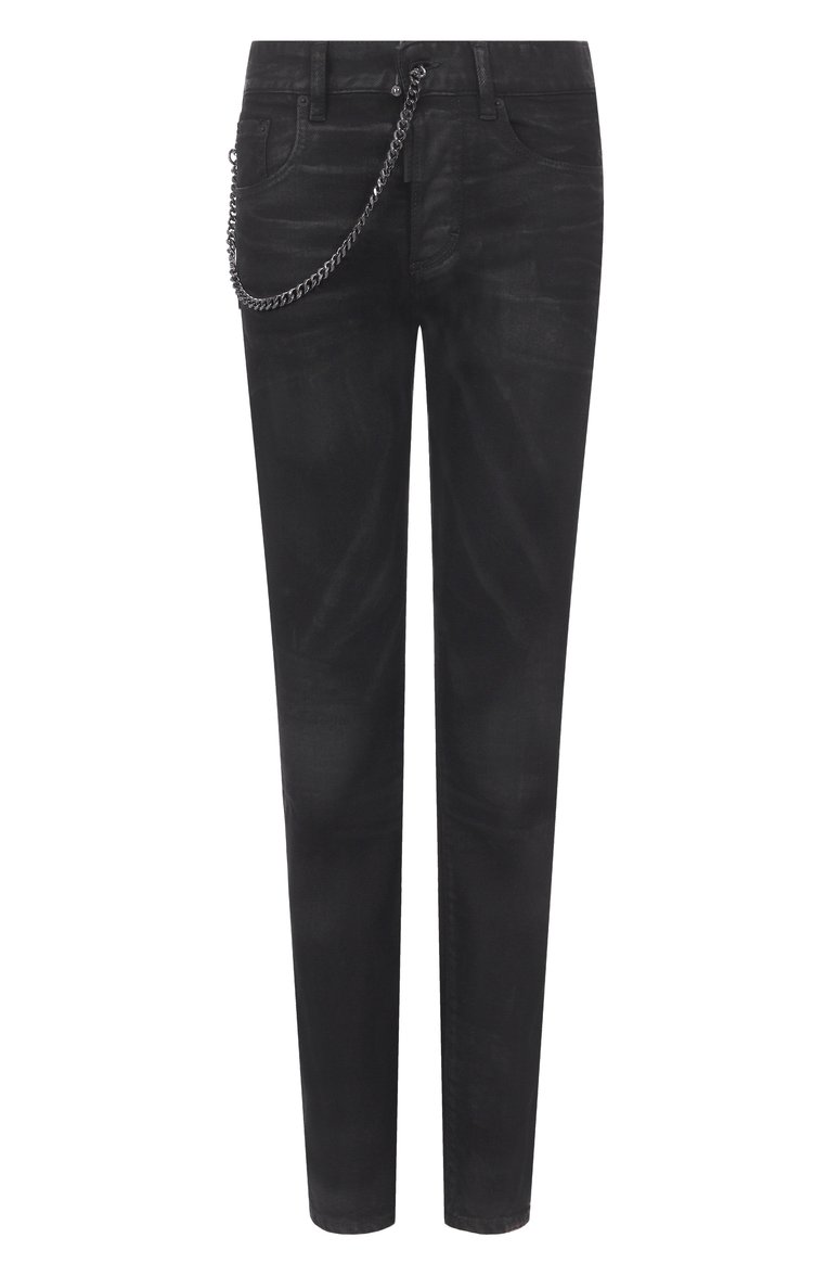 Женские джинсы DSQUARED2 черного цвета, арт. S72LB0863/S30564 | Фото 1 (Материал внешний: Хлопок, Деним; Длина (брюки, джинсы): Удлиненные; Детали: Декор; Силуэт Ж (брюки и джинсы): Узкие; Кросс-КТ: Деним; Стили: Кэжуэл)