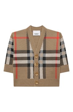 Детский шерстяной кардиган BURBERRY бежевого цвета, арт. 8069497 | Фото 1 (Материал внешний: Шерсть; Материал сплава: Проставлено; Нос: Не проставлено)