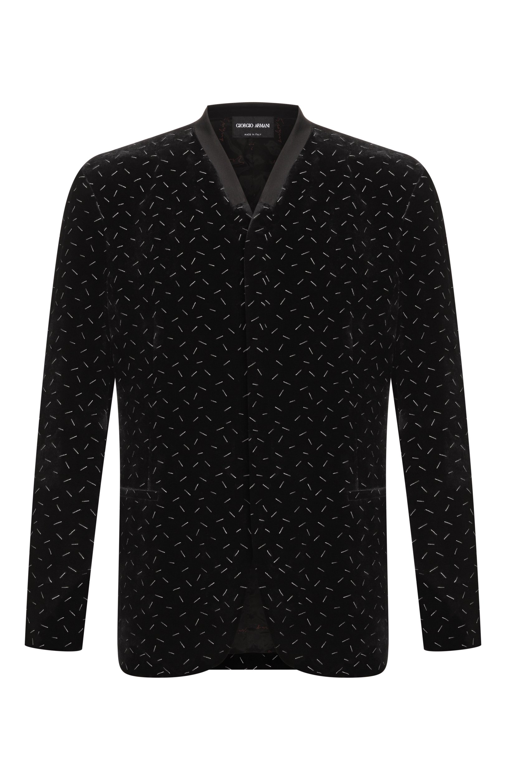 Бархатный пиджак GIORGIO ARMANI черного цвета по цене 411000 руб., арт. GM004572/TE23982, фото 1 Бархатный пиджак GIORGIO ARMANI, арт. GM004572/TE23982, фото 1