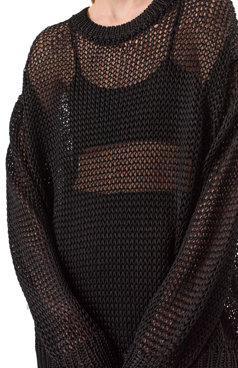 Женский шелковый пуловер JIL SANDER черного цвета, арт. J02GP0209/J16135 | Фото 5 (Материал сплава: Проставлено; Драгоценные камни: Проставлено; Материал внешний: Шелк; Рукава: Длинные; Женское Кросс-КТ: Пуловер-одежда; Стили: Минимализм; Длина (для топов): Стандартные)