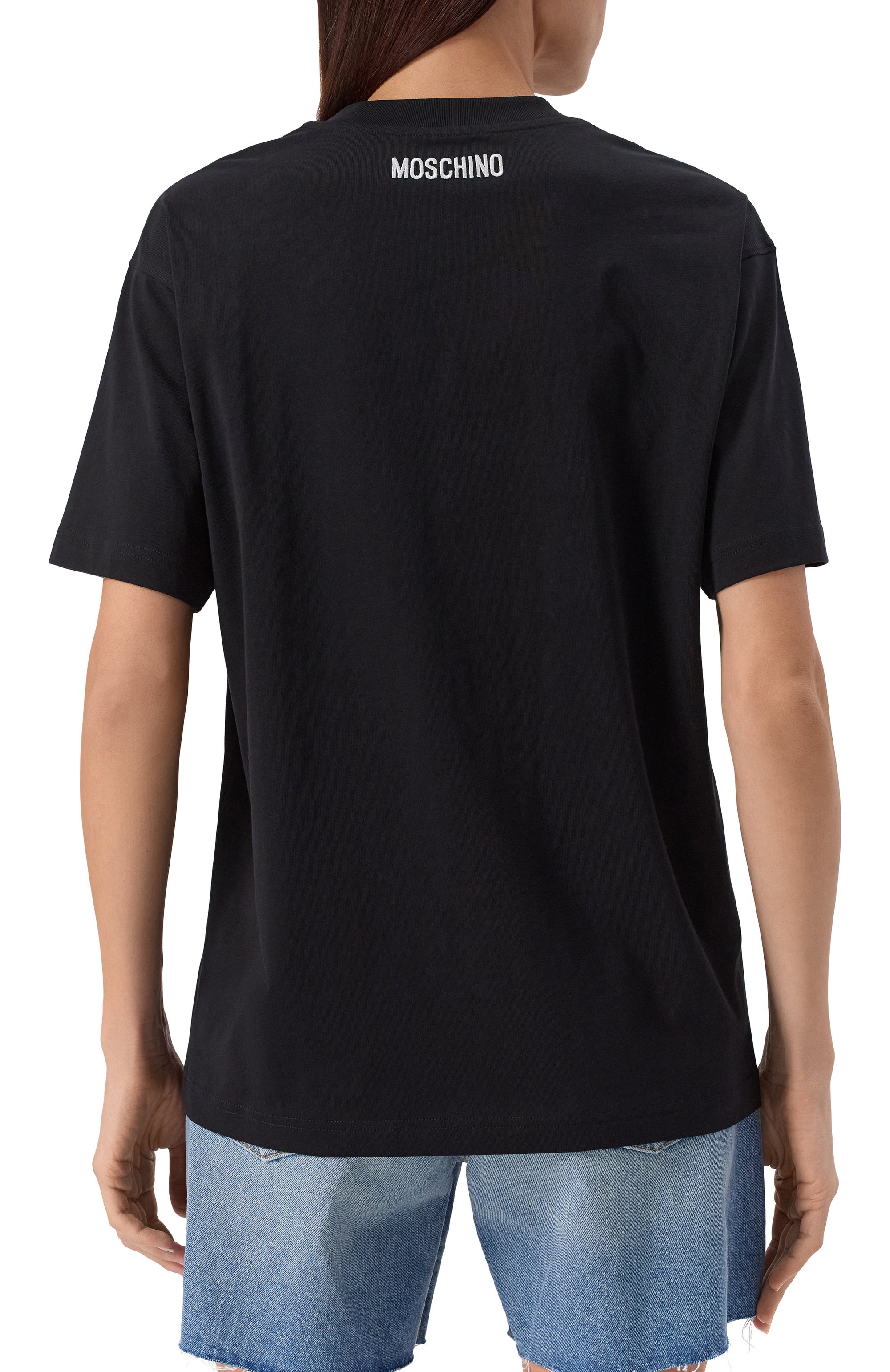 Хлопковая футболка MOSCHINO черного цвета по цене 54350 руб., арт. A0728/5541, фото 4 Хлопковая футболка MOSCHINO, арт. A0728/5541, фото 4