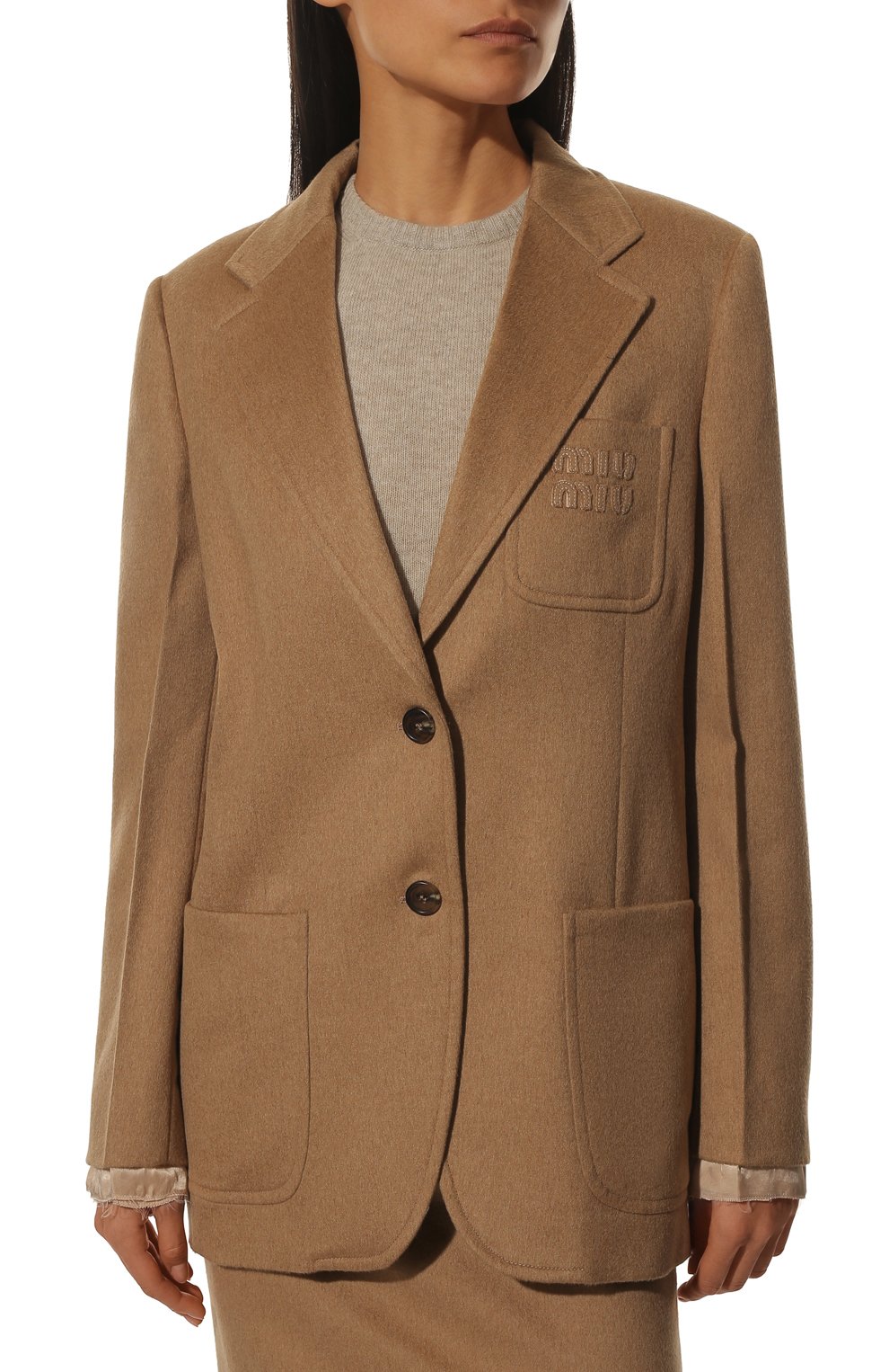 Шерстяной жакет MIU MIU бежевого цвета по цене 335000 руб., арт. MH1769-165-F0040, фото 3 Шерстяной жакет MIU MIU, арт. MH1769-165-F0040, фото 3