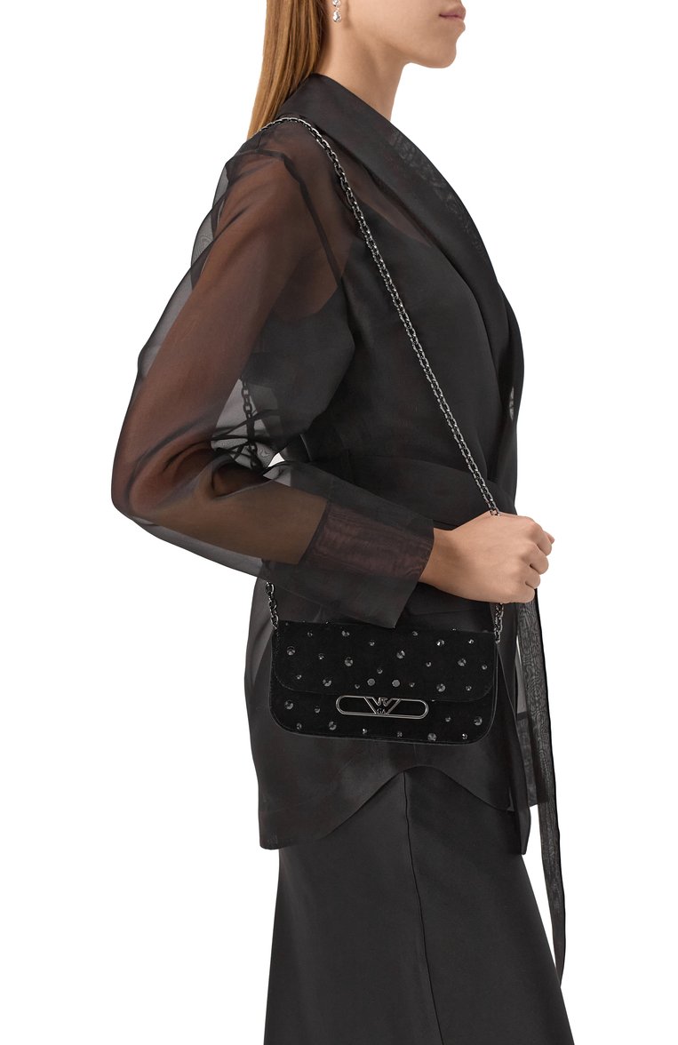 Женская сумка EMPORIO ARMANI черного цвета, арт. EW001492/AF14788 | Фото 2 (Ремень/цепочка: На ремешке; Материал: Текстиль; Размер: mini; Автоматизация состава: Проставлено; Автоматизация ТО: Проставлено)