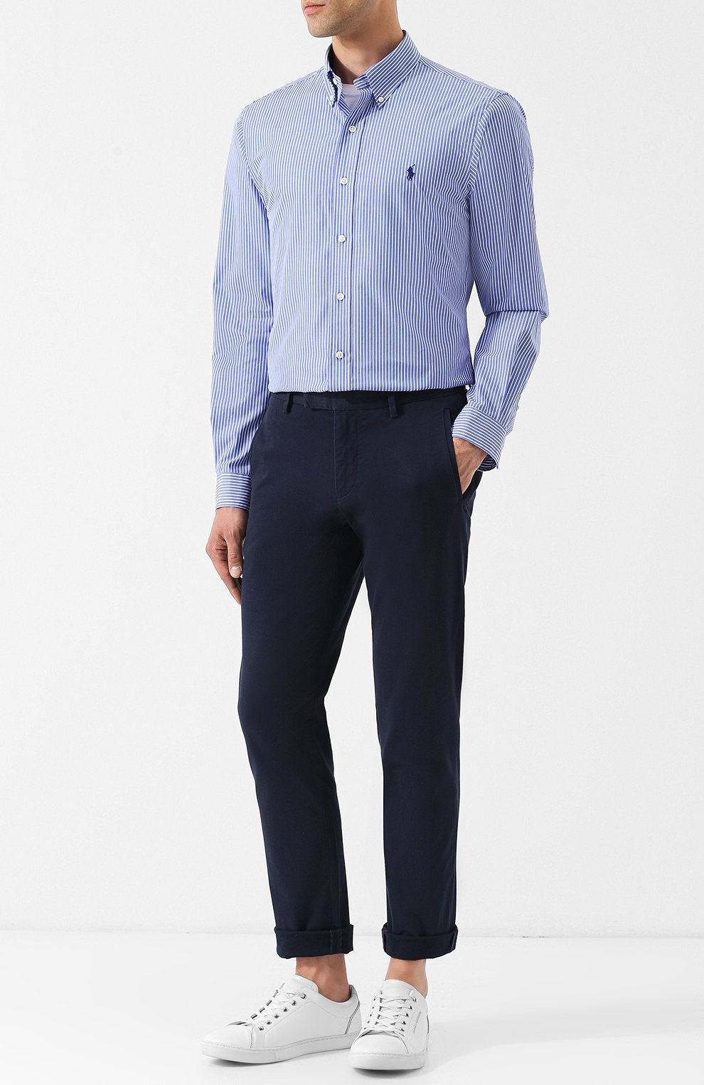 Хлопковая рубашка в полоску с воротником button down POLO RALPH LAUREN, арт. 710710556, фото 2