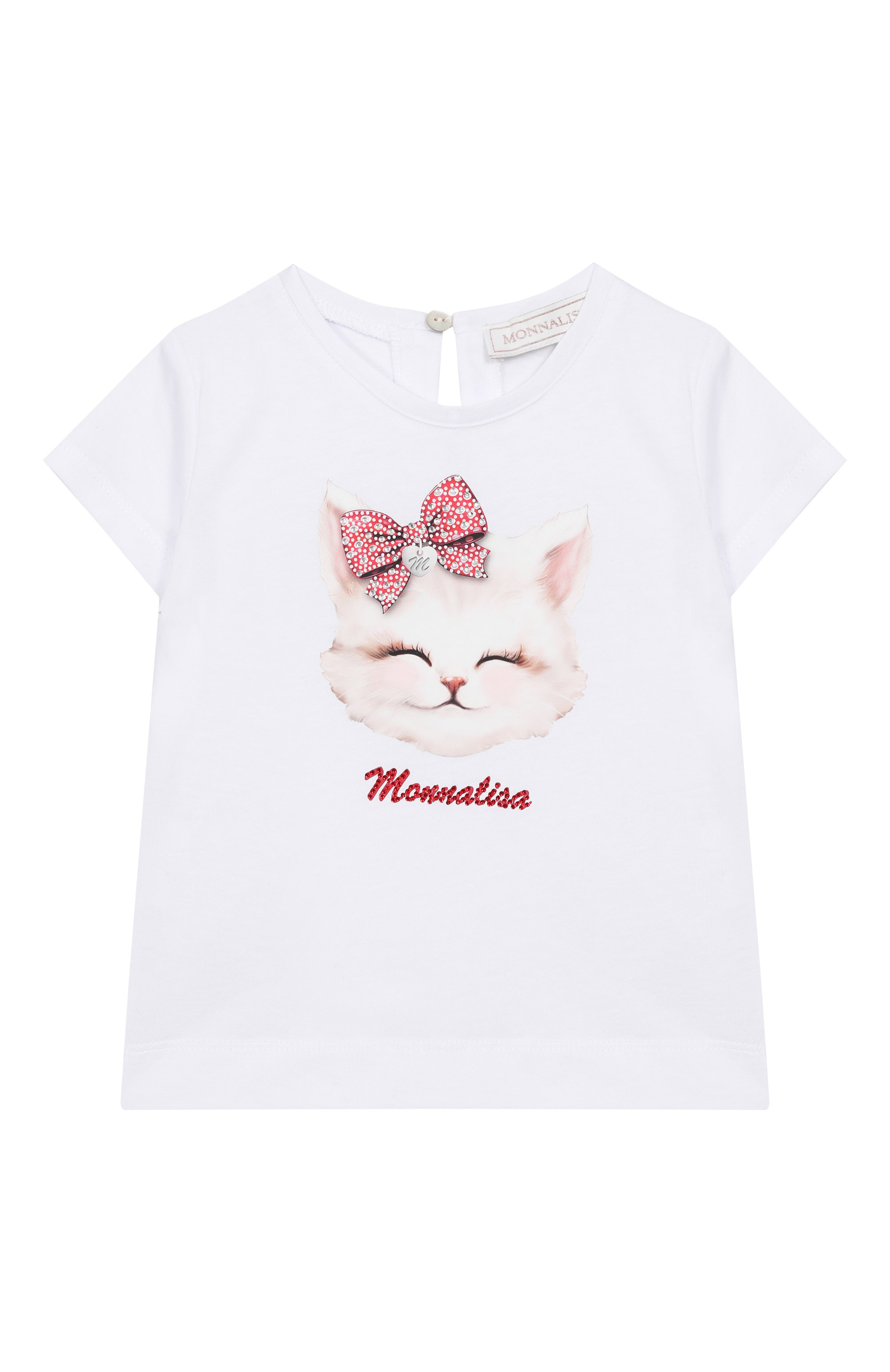 Хлопковая футболка MONNALISA белого цвета по цене 8660 руб., арт. 39E608, фото 1 Хлопковая футболка MONNALISA, арт. 39E608, фото 1
