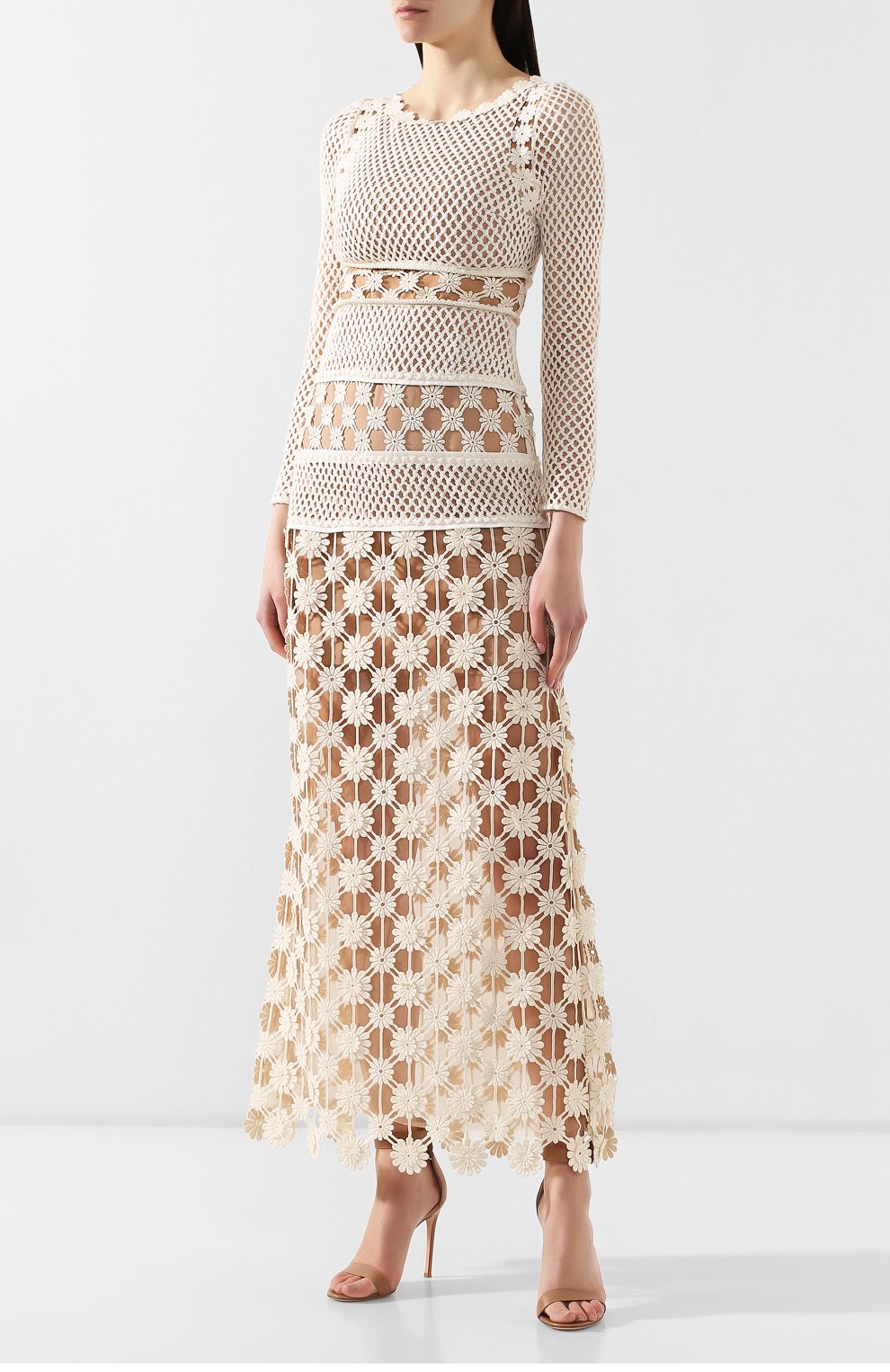 Платье-макси SELF-PORTRAIT белого цвета по цене 36100 руб., арт. SP21-037M, фото 3 Платье-макси SELF-PORTRAIT, арт. SP21-037M, фото 3