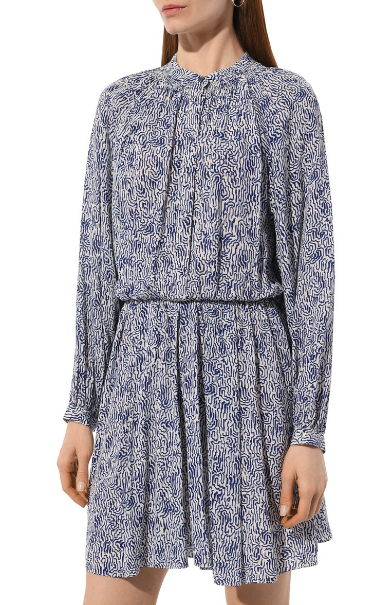 Женское платье из вискозы ISABEL MARANT ETOILE синего цвета, арт. R00409FA | Фото 3 (Рукава: Длинные; Длина Ж (юбки, платья, шорты): Мини; Случай: Повседневный; Материал сплава: Проставлено; Материал внешний: Вискоза; Драгоценные камни: Проставлено; Женское Крос�с-КТ: Платье-одежда; Стили: Кэжуэл)