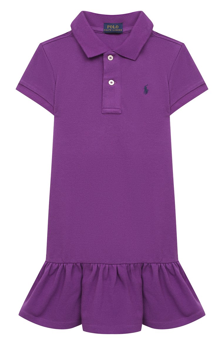 Детское хлопковое платье POLO RALPH LAUREN фиолетового цвета, арт. 312812021 | Фото 1 (Материал внешний: Хлопок; Рукава: Короткие; Материал сплава: Проставлено; Драгоценные камни: Проста�влено; Случай: Повседневный; Ростовка одежда: 5 лет | 110 см, 6 лет | 116 см)
