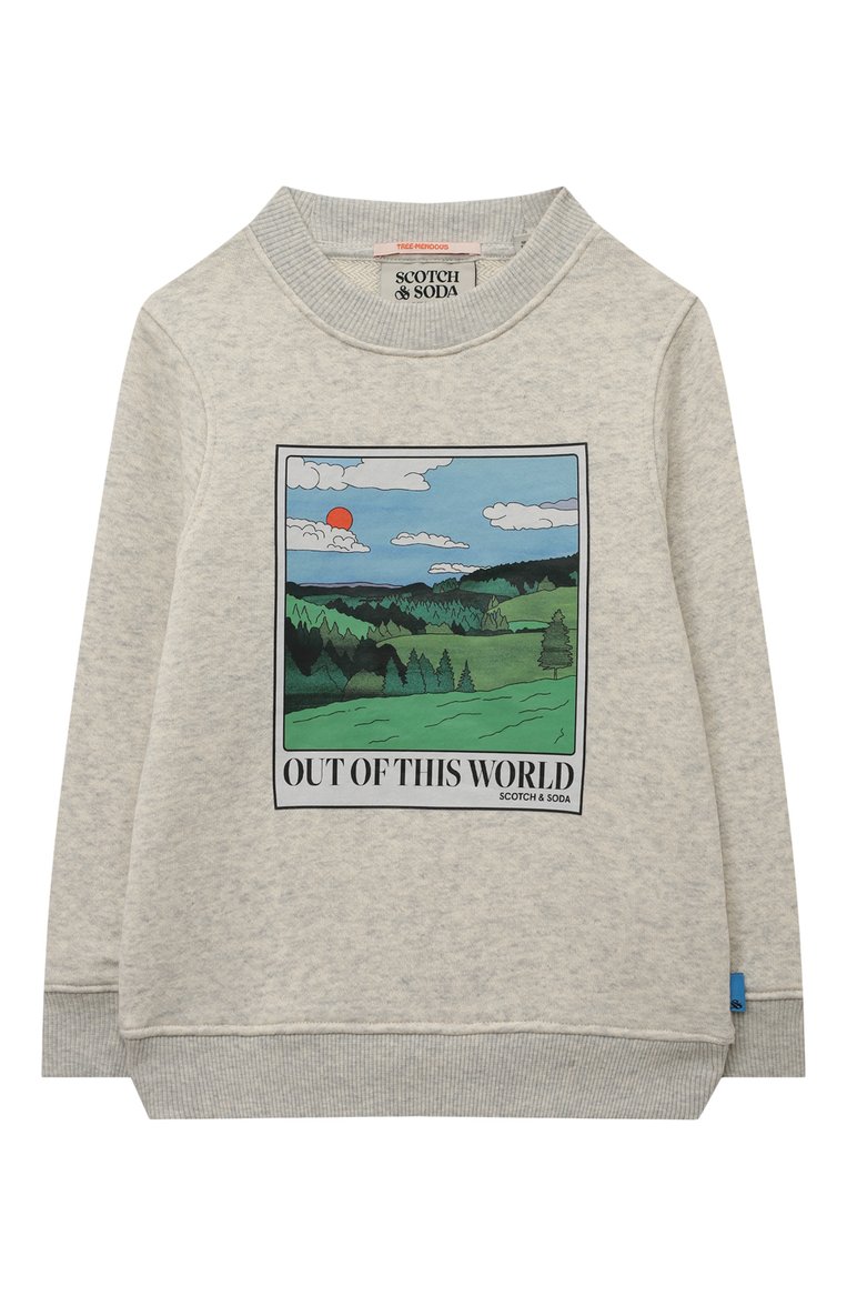 Детский хлопковый свитшот SCOTCH AND SODA светло-серого цвета, арт. 167573-22-FWBM-D40 | Фото 1 (Рукава: Длинные; Мальчики Кросс-КТ: Свитшот-одежда; Материал внешний: Хлопок; Региональные ограничения белый список (Axapta Mercury): Не проставлено)