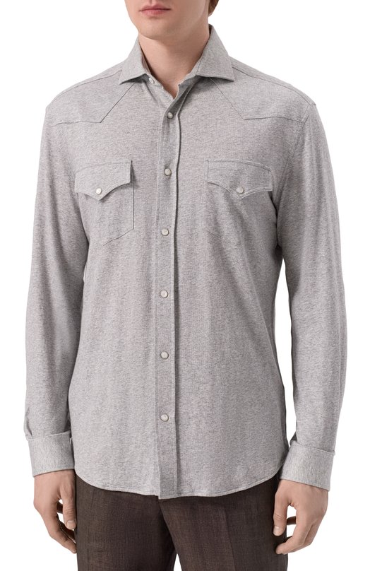 Рубашка изо льна и хлопка Brunello Cucinelli MW8356666 Серый  MW8356666 Фото 3