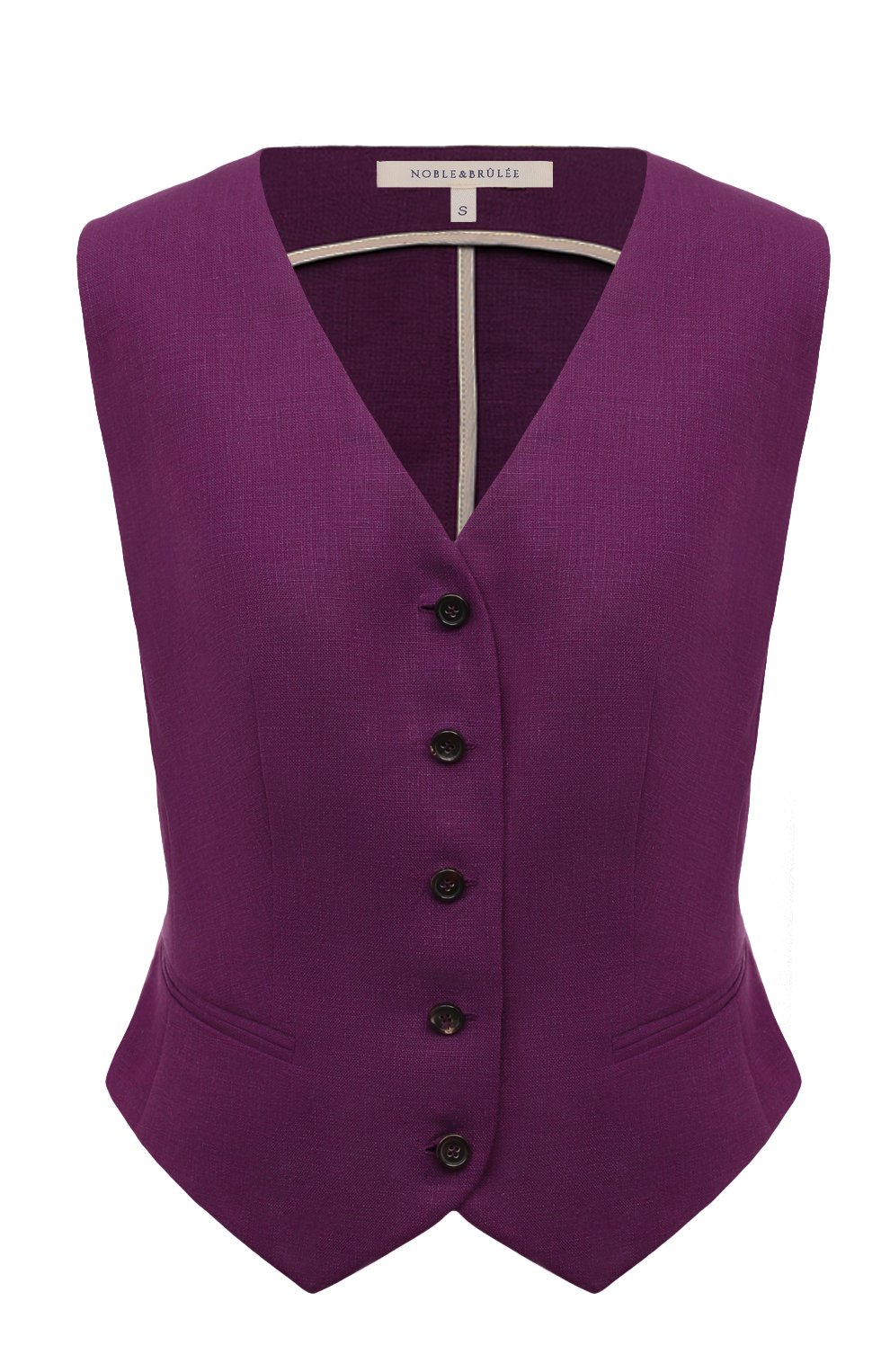 Льняной жилет NOBLE&BRULEE фиолетового цвета по цене 45000 руб., арт. NB42/290623/176, фото 1 Льняной жилет NOBLE&BRULEE, арт. NB42/290623/176, фото 1