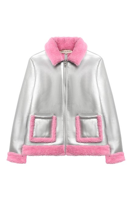 Детская куртка с отделкой из шерсти EMILIO PUCCI серебряного цвета, арт. 9N2021/ND570/5-8 | Фото 1 (Материал утеплителя: Шерсть; Материал внешний: Синтетический материал; Рукава: Длинные; Кросс-КТ: Сезон: демисезон)
