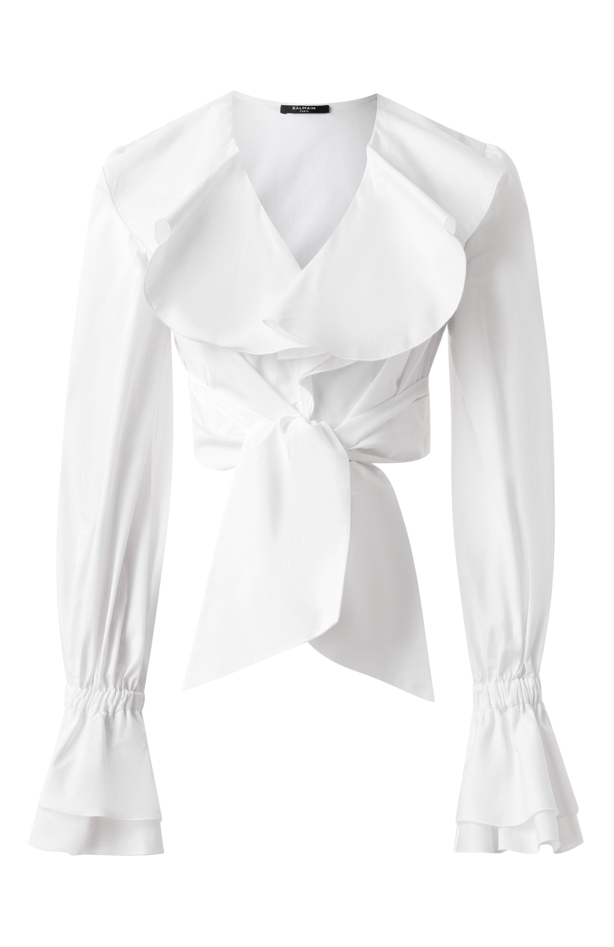 Хлопковая блузка BALMAIN белого цвета по цене 157000 руб., арт. EF1HU296/CB02, фото 1 Хлопковая блузка BALMAIN, арт. EF1HU296/CB02, фото 1