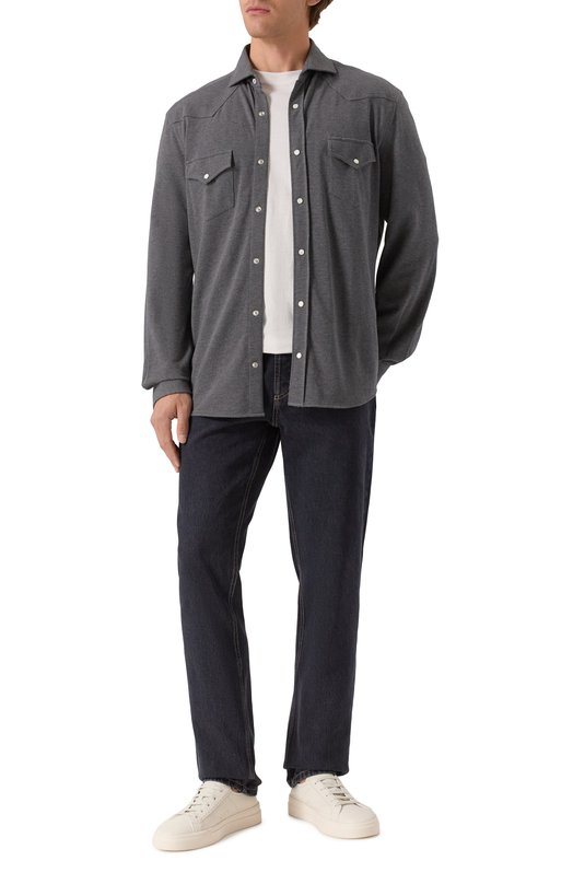 Хлопковая рубашка Brunello Cucinelli ME8546666 Серый  ME8546666 Фото 2