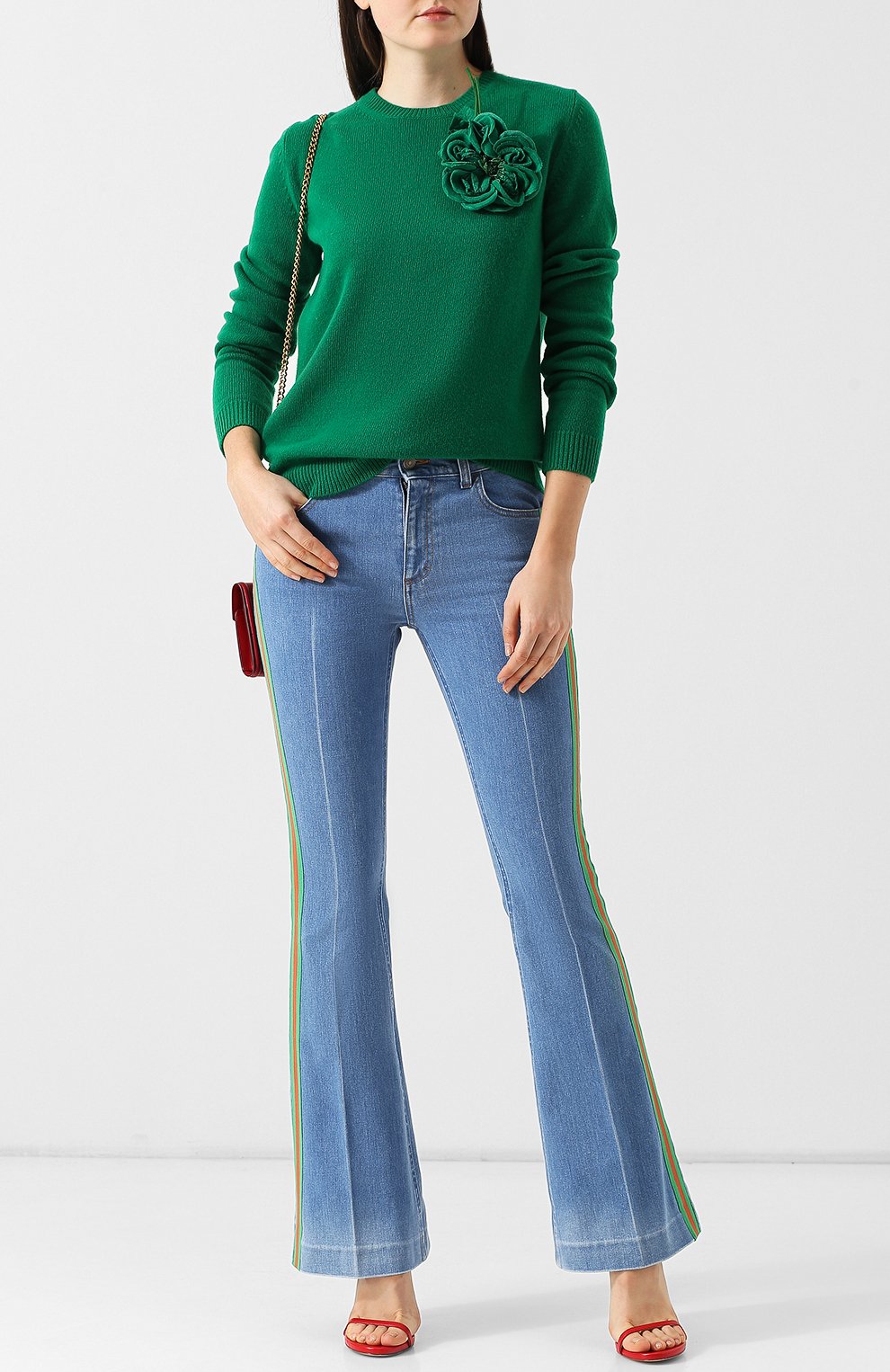 Однотонный пуловер из смеси шерсти и кашемира и декоративной отделкой GUCCI, арт. 526717/X9W70, фото 2