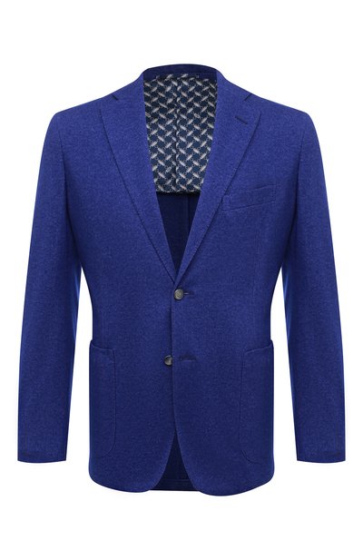 Мужской пиджак из смеси кашемира и шелка ZILLI синего цвета, арт. MNS-ECK1-2-B6468/M600 | Фото 1 (Длина (для топов): Стандартные; Рукава: Длинные; Материал внешний: Кашемир, Шерсть, Шелк; Статус проверки: Проверена категория; Материал подклада: Шелк; 1-2-бортные: Однобортные; Пиджаки М: Приталенный; Стили: Классический; Случай: Коктейльный)