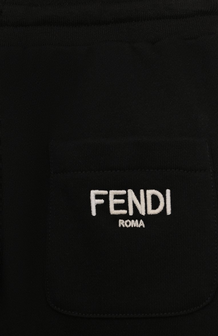 Детские хлопковые джоггеры FENDI черного цвета, арт. JUF065/AJ2U/8-12+ | Фото 3 (Нос: Не проставлено; Материал внешний: Хлопок; Мальчики Кросс-КТ: Джоггеры-одежда; Автоматизация состава: Проставлено; Ростовка одежда: 12 лет | 152 см, 9 лет | 134 см, 10 - 11 лет | 140 - 146см, 13 - 15 лет | 158 см)