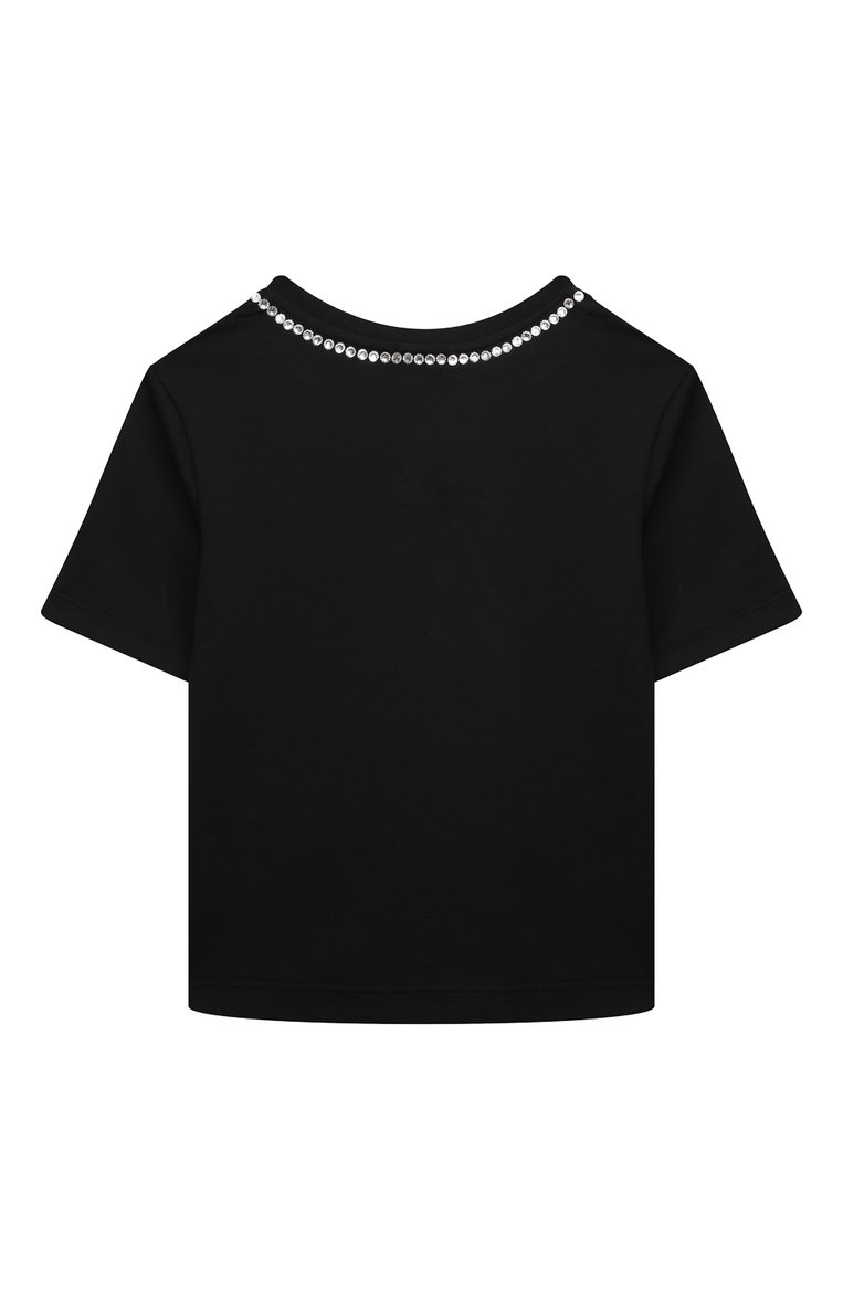 Детская хлопковая футболка DOLCE & GABBANA черного цвета, арт. L5JTKT/G7K5Q/2-6 | Фото 2 (Драгоценные камни: Проставлено; Материал внешний: Хлопок; Рукава: Короткие; Материал сплава: Проставлено; Девочки Кросс-КТ: футболка-одежда; Ростовка одежда: 4 года | 104 см, 2 года | 92 см, 3 года | 98 см, 5 лет | 110 см)
