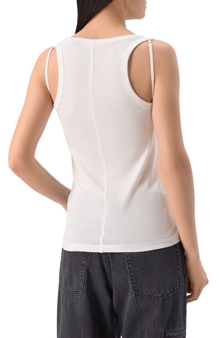Женская майка HELMUT LANG белого цвета, арт. 009HW503 | Фото 4 (Длина (для топов): Стандартные; Материал внешний: Хлопок, Синтетический материал; Стили: Минимализм; Рукава: На бретелях)