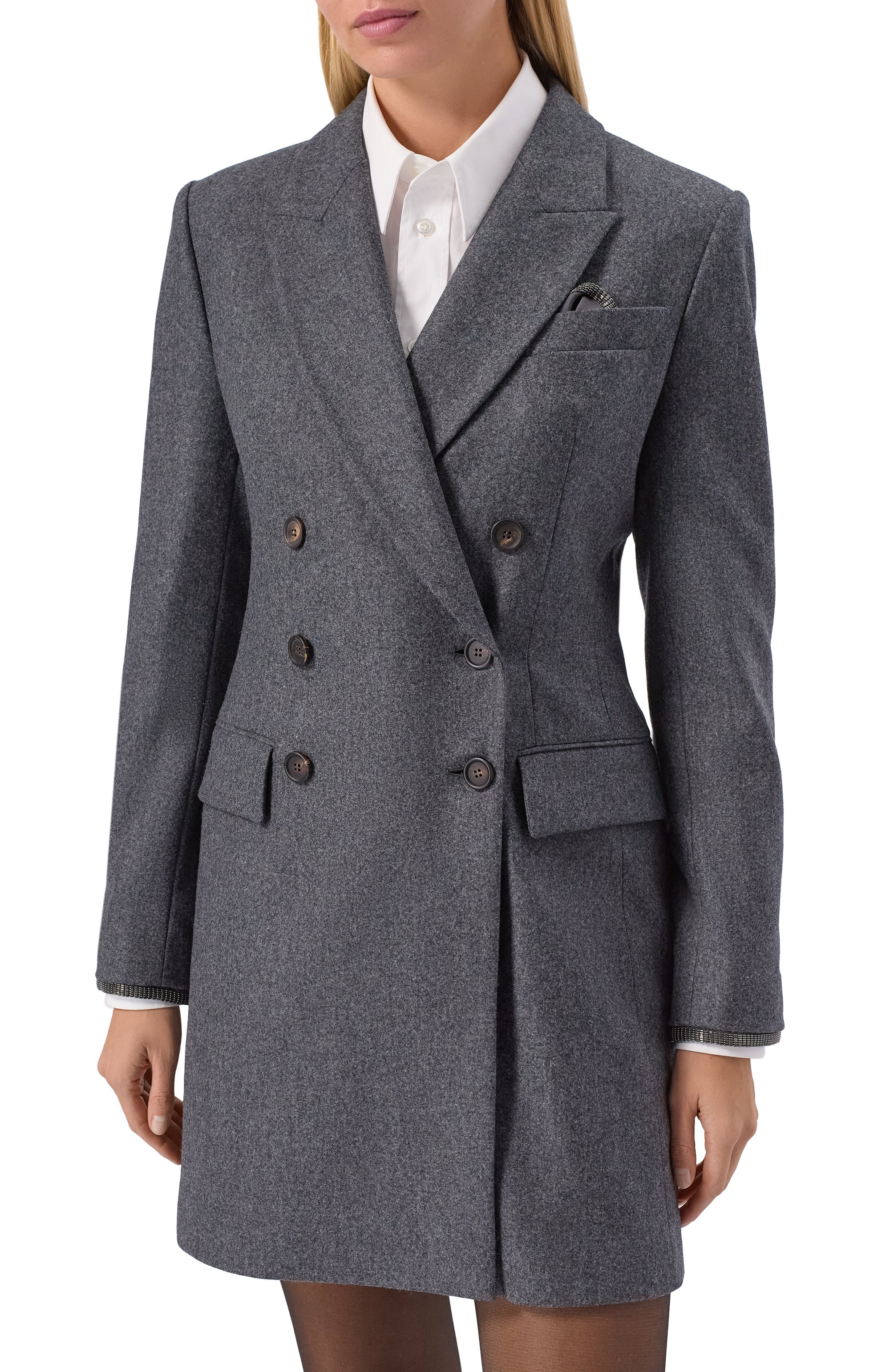 Шерстяное платье BRUNELLO CUCINELLI серого цвета по цене 499500 руб., арт. M038PA5427, фото 3 Шерстяное платье BRUNELLO CUCINELLI, арт. M038PA5427, фото 3