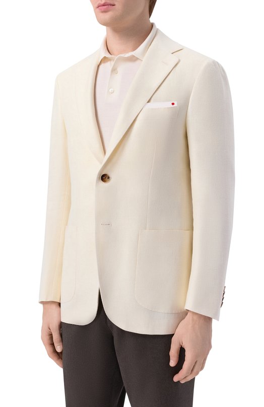 Пиджак изо льна и шелка Kiton UG81K0631G Кремовый  UG81K0631G Фото 3