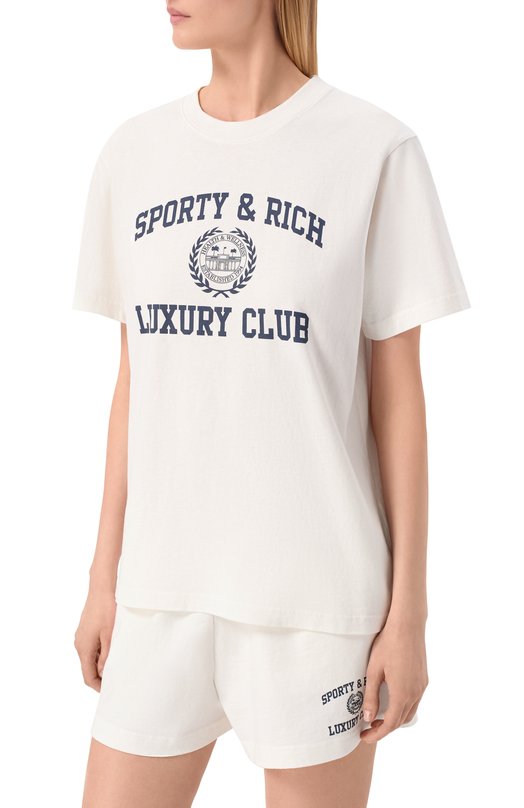 Хлопковая футболка Luxury Club Sporty and Rich T01087842WH01/S&R LUXURY CLUB T-SHIRT Белый  T01087842WH01/S&R LUXURY CLUB T-SHIRT Фото 3