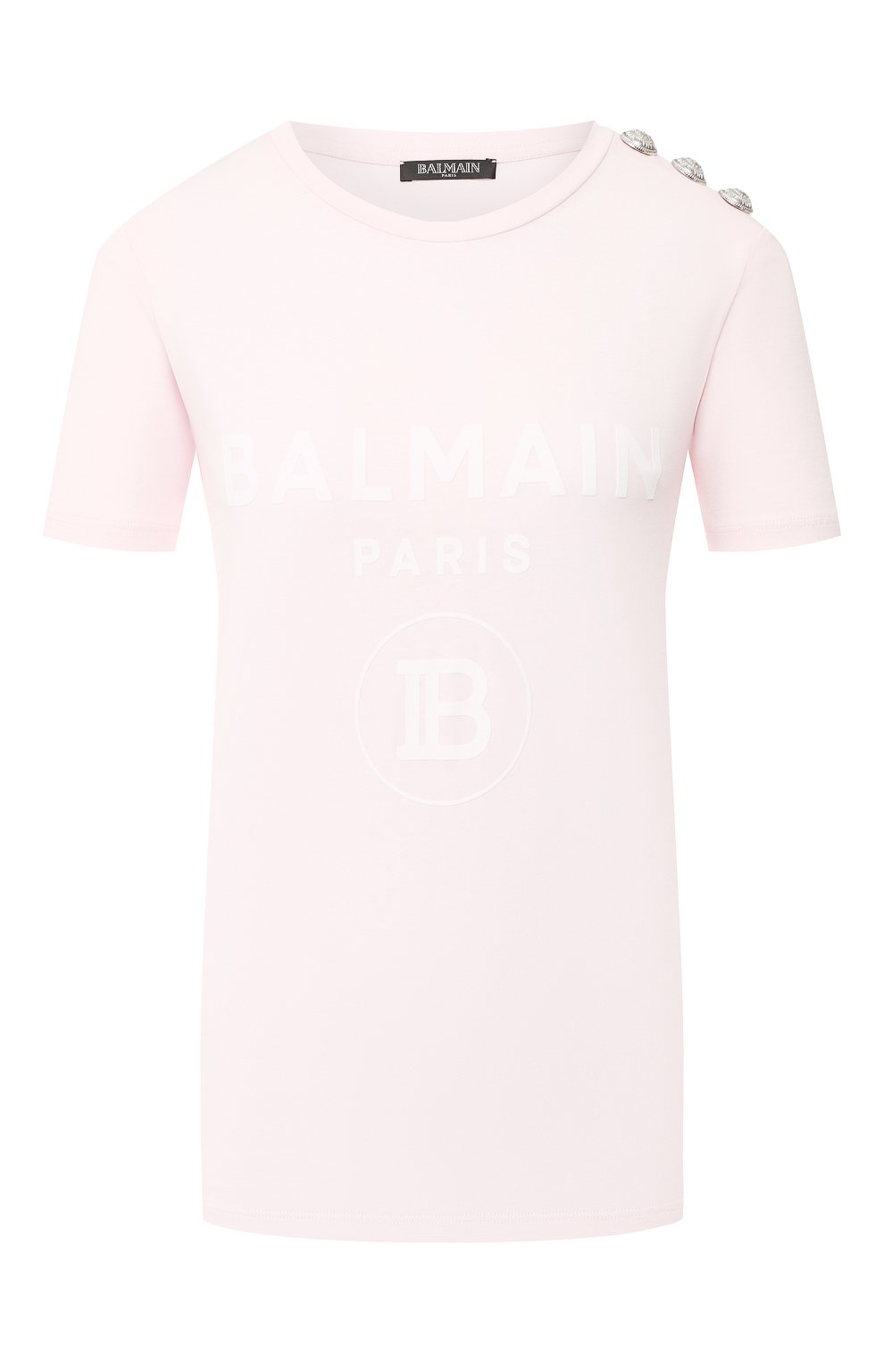 Хлопковая футболка BALMAIN розового цвета по цене 35250 руб., арт. SF21362/I240, фото 1 Хлопковая футболка BALMAIN, арт. SF21362/I240, фото 1