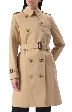 Женский хлопковый тренч BURBERRY бежевого цвета, арт. 8079411 | Фото 3 (Материал сплава: Проставлено; Длина (верхняя одежда): До середины бедра; Материал подклада: Хлопок; Драгоценные камни: Проставлено; Рукава: Длинные; Кросс-КТ: Куртка; Материал внешний: Хлопок; Стили: Классический)