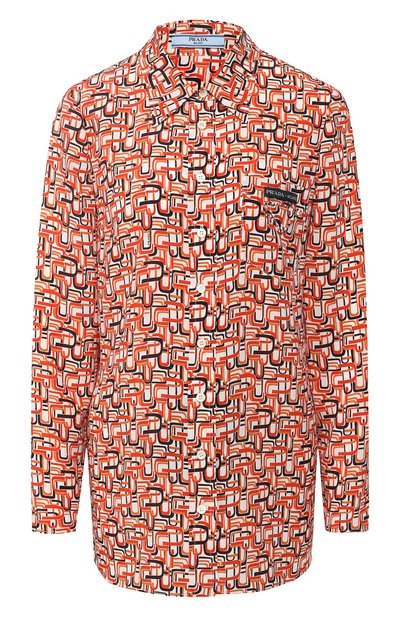 Женская хлопковая блуза прямого кроя с принтом PRADA, арт. P491C-1S2B-F0049