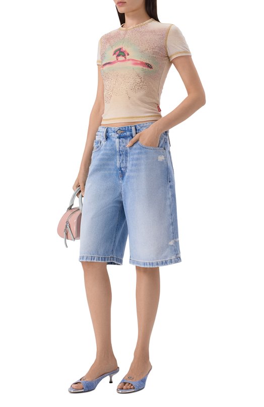 Футболка с отделкой стразами Diesel A21826/0PLBQ Бежевый  A21826/0PLBQ Фото 2