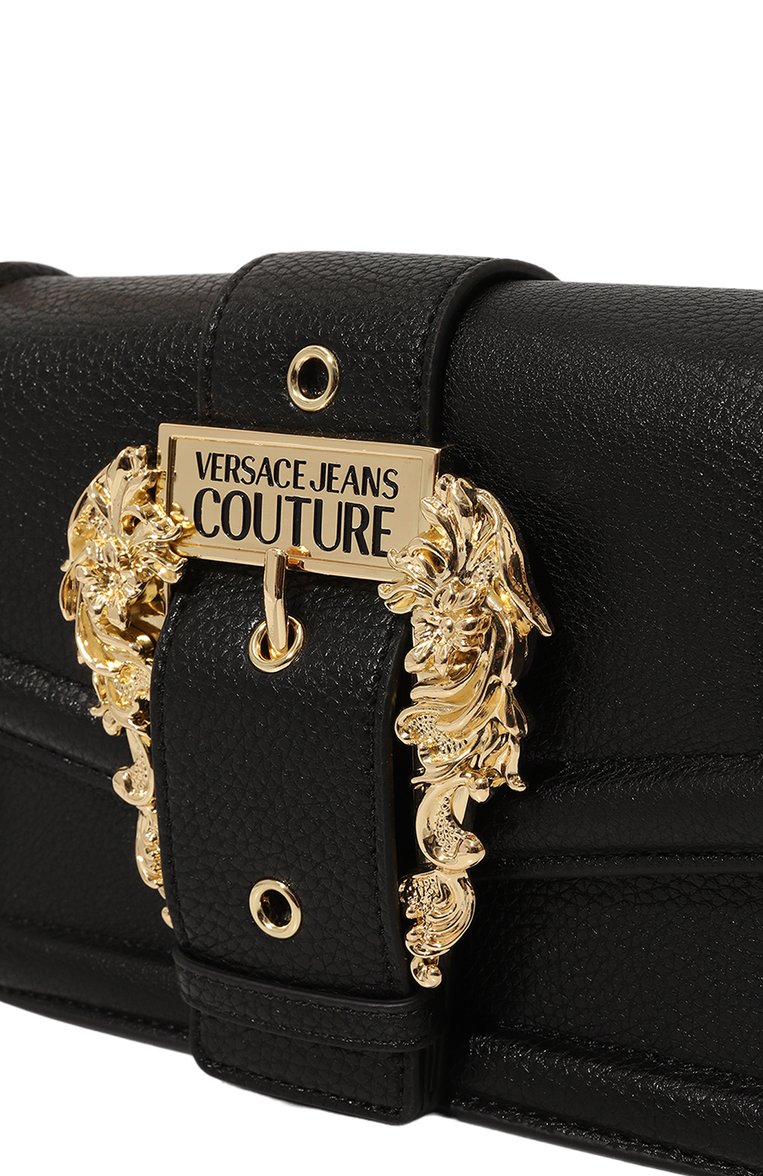 Женская сумка couture1 VERSACE JEANS COUTURE черного цвета, арт. 75VA4BFC/ZS413 | Фото 3 (Ремень/цепочка: На ремешке; Драгоценные камни: Проставлено; Размер: mini; Материал: Текстиль; Материал сплава: Проставлено; Сумки-технические: Сумки top-handle)