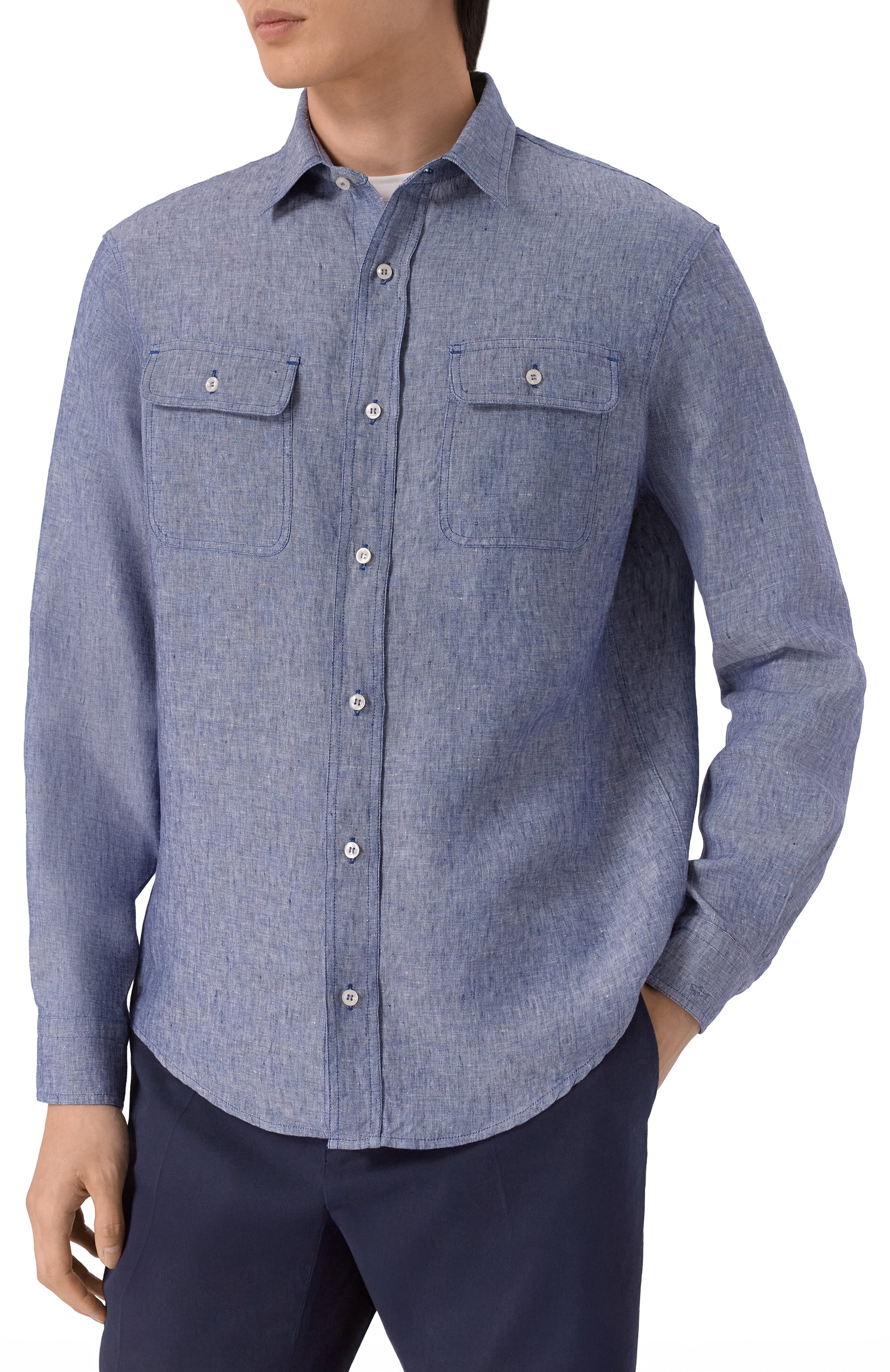 Льняная рубашка PAUL&SHARK синего цвета по цене 46650 руб., арт. 25413252_001, фото 3 Льняная рубашка PAUL&SHARK, арт. 25413252_001, фото 3