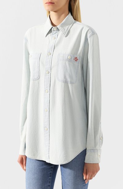 Хлопковая рубашка POLO RALPH LAUREN голубого цвета по цене 18800 руб., арт. 211784196, фото 3 Хлопковая рубашка POLO RALPH LAUREN, арт. 211784196, фото 3