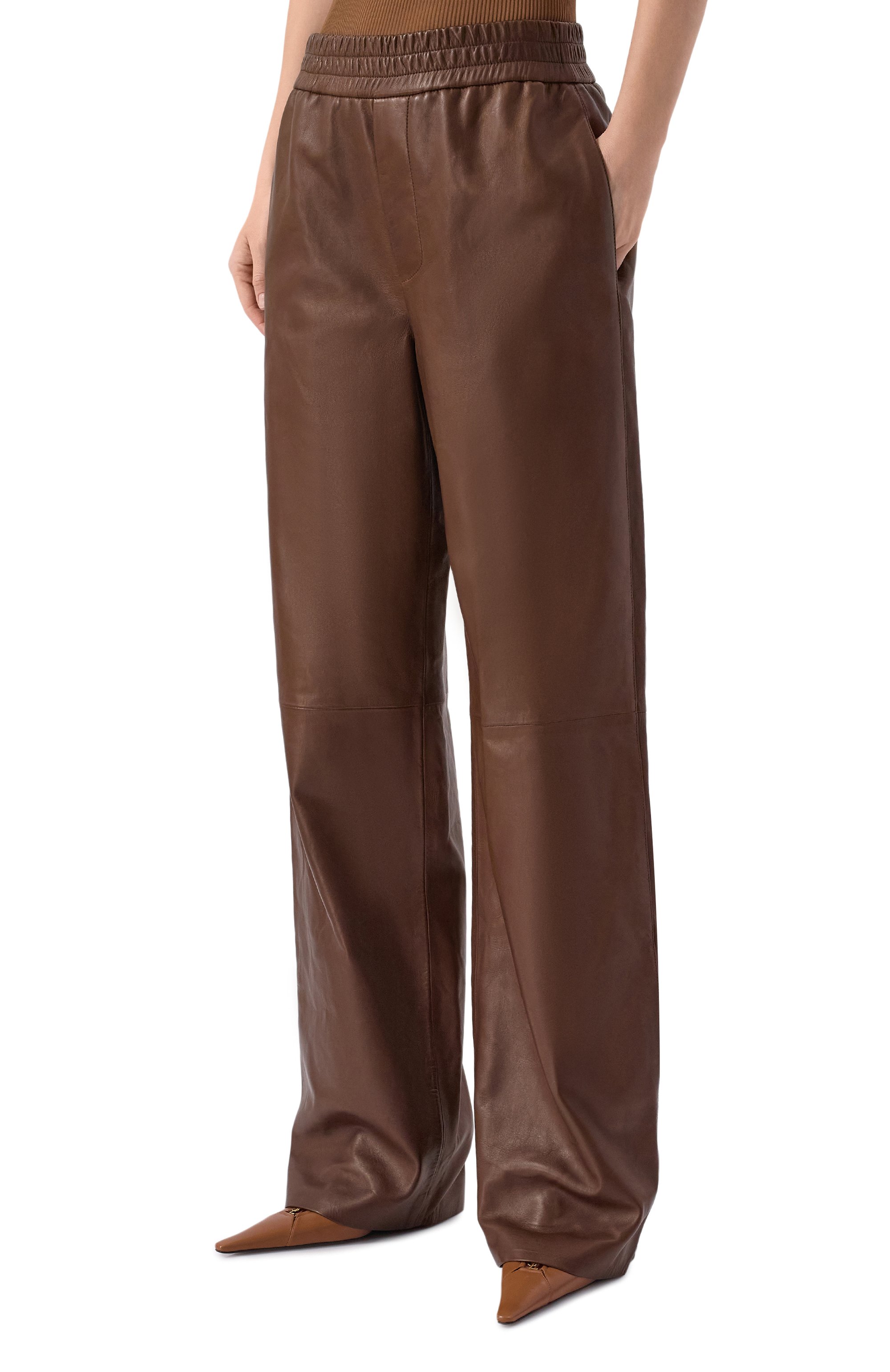 Кожаные брюки SAINT LAURENT коричневого цвета по цене 1180000 руб., арт. 863067/YC2TF, фото 3 Кожаные брюки SAINT LAURENT, арт. 863067/YC2TF, фото 3