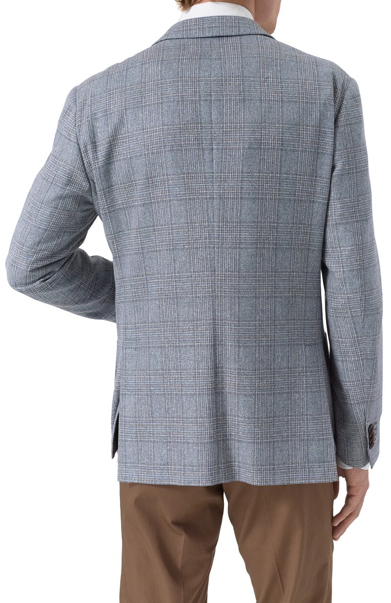 Мужской пиджак из шелка и шерсти CORNELIANI синего цвета, арт. 25X002-2516215 | Фото 6 (Драгоценные камни: Проставлено; Рукава: Длинные; Длина (для топов): Стандартные; Материал внешний: Шелк; Материал сплава: Проставлено; Пиджаки М: Приталенный; 1-2-бортные: Однобортные; Стили: Кэжуэл; Случай: Повседневный)